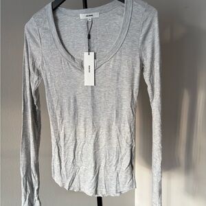 Joah Brown Light Gray Ribbed Long Sleeve Top